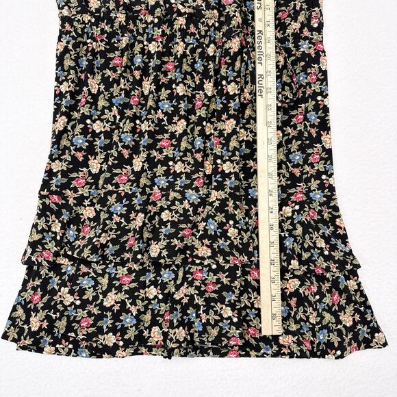 Lauren Ralph Lauren Dress Size 12 Black Floral Tiered Faux Wrap Cocktail Flutter - Picture 9 of 9